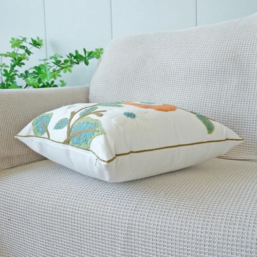 vctops Floral Embroidered Pillow Covers 18x18 Inch Spring Summer Cotton Tufted Throw Pillow Cover Outdoor Garden Cushion Case for Sofa, Bed, Living Room (Flower G,18"x18") - color: Flower G