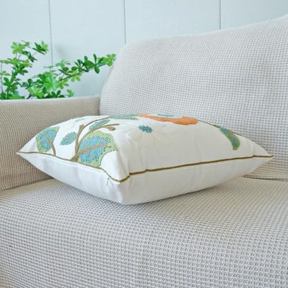 vctops Floral Embroidered Pillow Covers 18x18 Inch Spring Summer Cotton Tufted Throw Pillow Cover Outdoor Garden Cushion Case for Sofa, Bed, Living Room (Flower G,18"x18") - color: Flower G
