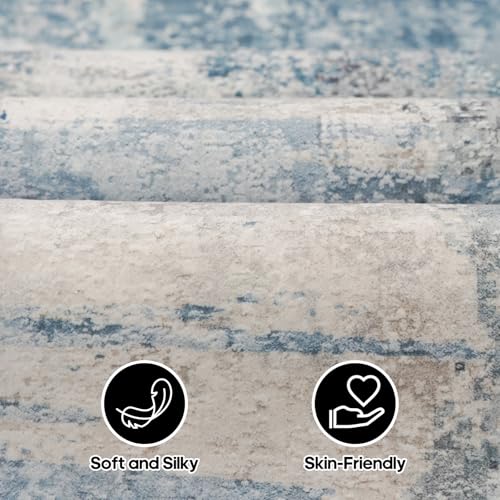 8 Foot Washable Runner Rug: Non Slip Abstract Kitchen Entryway Carpet Blue | Bedroom - Soft Stain Resistant Easy Clean Mat for Family with Pets - color: Blue, size: 2'6" x 8' (Rectangular)