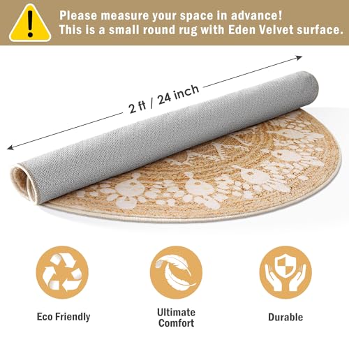 Carvapet Faux Jute 2 ft Round Washable Rug, Imitation Jute Low Pile Circle Small Carpet with Non Slip Rubber Backing, Foldable Stain Resistant Area Rug for Living Room Bedroom Office Bathroom - color: Pearl, size: 2' (Round)