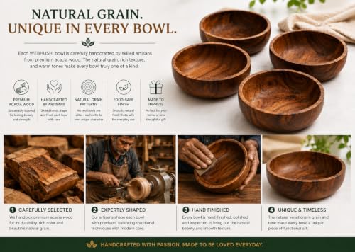 Acacia Wood Bowls - 4.75-inch Brown Wooden Bowls, 400 cubic cm (0.40 liters) Each, Set of 4 - size: 4 Bowls of 4.75-Inch (0.40 Liters)