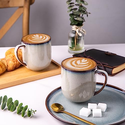 LERATIO Ceramic Coffee Mugs Set of 6,12oz Handmade Coffee Mugs Set | Large Handle for Cappuccino/Latte/Tea/Hot Cocoa,Oven &Dishwasher & Microwave Safe-Gray White - color: reactive glaze-6