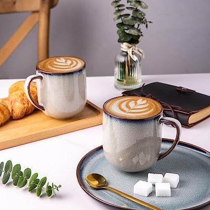 LERATIO Ceramic Coffee Mugs Set of 6,12oz Handmade Coffee Mugs Set | Large Handle for Cappuccino/Latte/Tea/Hot Cocoa,Oven &Dishwasher & Microwave Safe-Gray White - color: reactive glaze-6