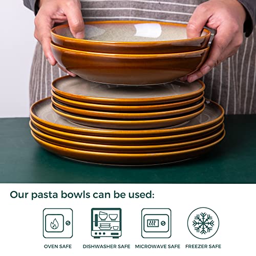 LERATIO Large Pasta Bowls,38oz Ceramic Pasta Bowls,9.0" Reactive Glaze Pasta Bowl Set of 6,Microwave & Dishwasher,Oven Safe,Wide Serving Bowls for Salad,Pasta,Fruit,Scratch Resistant-Khaki | Reactive Glaze Serving Bowls Set,Wide Bowl for Pasta,Salad,Fruit