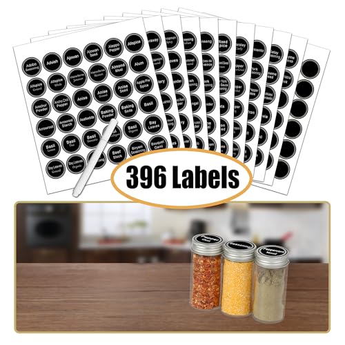 SWOMMOLY 3 Tier Spice Rack Organizer with 24 Empty Round Spice Jars, 396 Spice Labels, Funnel and Chalk Marker Complete Set, Black | Chalk Marker, Funnel Set for Cabinet, Countertop, Pantry, Cupboard or Door & Wall Mount - 24 Jars, 14.8" W × 9.8" H, Black