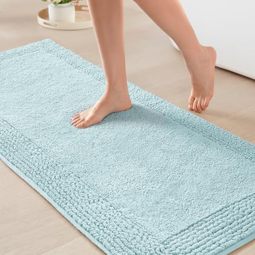 Madison Park Splendor Reversible 100% Cotton Bath Runner, 24 x 60, Blue | Tufted Bathroom Rug, 3000 GSM, Hotel Quality, Luxurious Plush, Medium Pile, Absorbent, Quick Dry, OEKO-TEX, Shower Room Décor - color: Blue, size: 2' x 5' (Rectangular)
