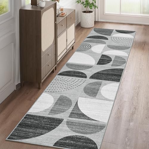 Runner Rug Washable,2x8 Area Rugs Non Slip Modern Abstract Boho | Long Throw Carpet for Hallways Kitchen Bedroom Entryway Bathroom Laundry Soft Low Pile Floor Indoor Bohemian Black and Grey - color: Black and Grey, size: 2' x 8' (Rectangular)