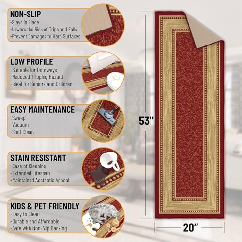 Ottomanson 2x5 Kitchen Rug Runner – Non-Slip Entryway Rug - color: Border Red, size: 1'8" x 4'5" (Runner)