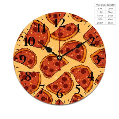 Wall Clocks Pepperoni Cheese Pizza Round Rustic Wood Wall Clock Silent Non-Ticking Quartz Battery Operated Italian Food Wall Clock 12 Inch Home Office School Wooden Wall Clock Art Hanging Clocks - color: Pattern-2, size: 12 Inch