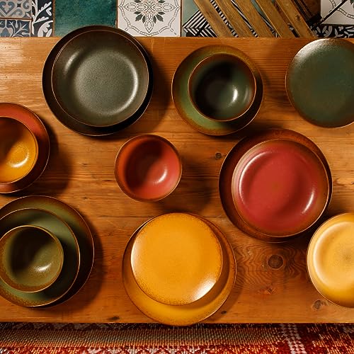 Two Time Oprah's Favorite Things Winner - Palermo Sun Double Bowl Stoneware Reactive Glaze Plates and Bowls Dinnerware Set - Agave Blue, Service for Four (16pcs) - color: Agave Blue