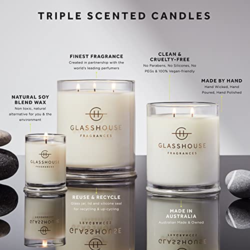Glasshouse Fragrances Midnight in Milan Candle, Triple Scented Natural Soy Wax Blend, 2 Wicks & Glass Jar, 65 Hour Burn Time, Saffron & Rose, 13.4 Oz (380g)