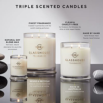Glasshouse Fragrances Midnight in Milan Candle, Triple Scented Natural Soy Wax Blend, 2 Wicks & Glass Jar, 65 Hour Burn Time, Saffron & Rose, 13.4 Oz (380g)
