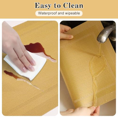 Placemats Set of 6, Heat Resistant Place Mats, Washable PVC Table Mats, Woven Vinyl Placemats, Non-Slip Stain Resistan Plastic Placemats for Table (Gold, 6) - color: Gold