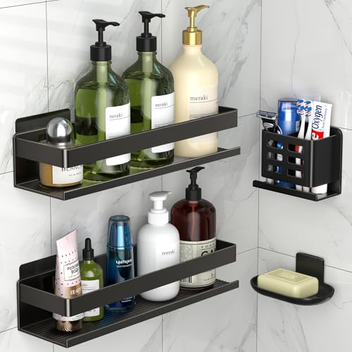 Shower Caddy,Shower Organizer 4 Pack,Aluminum,Adhesive Installation | Bathroom Shower Shelf Rust-proof , No Drilling Required, Suitable for Bathroom Storage and Home Decoration - size: 4-Piece Set (11.8in)