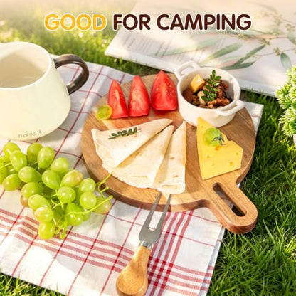 Mini Acacia Wood Round Cutting Board with Handle, Wooden Kitchen Prep Board, Small Chopping Board for Fruit Vegetables Meat Bread Multipurpose Pizza Cheese Serving Tray for Restaurant & Party