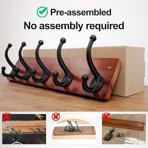 WEBI Rustic Coat Rack Wall Mount,5 Cast Iron Coat Hooks Wall Mounted,Heavy Duty Wood Wall Coat Hanger Hooks for Hanging Coats,Jacket,Clothes,Backpack,Farmhouse,Cherry - color: Cherry, size: 17 Inch