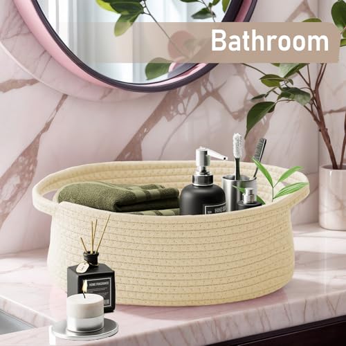 JMvicyroam Small Woven Basket, Empty Gift Basket, Beige/1 Pack | Small Gift Basket, Cotton Rope, 12 x 8 x 9 in, Handles, Includes Ribbon and Bag, Birthday Gift Basket - color: Beige, size: 1 Pack