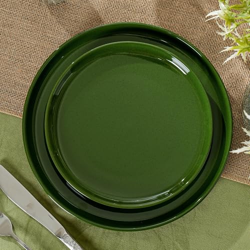 Ceramic Salad Plates Set, 8 Inch, Set of 4, Elegant Green | Stoneware, Dishwasher & Microwave Safe, Small Dinner Plates, For Cake, Fruits, Waffle, Pasta, Salad - color: Green, size: Salad Plates Set (4PCS)