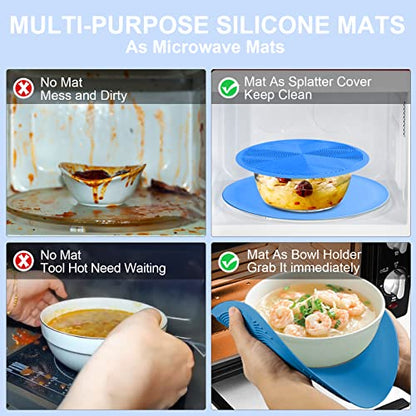 KooMall 12 10 8 Inch Multi-use Microwave Mat, Trivet, Pot Holders, Drying, Baking, Place Mat, Utensils Rest, Silicone Cover Pad for Hot Pot Pans Bowls Plates Dishes Kitchen Counter,Heat Resistant,Blue - color: 12+10+8 Blue