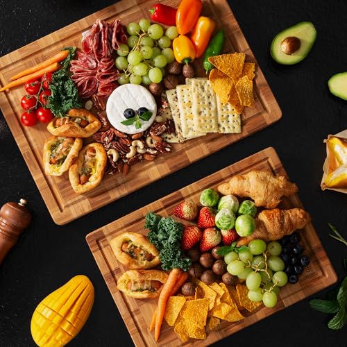 2 Pack Wooden Cutting Boards for Kitchen Bamboo Chopping Boards Non Toxic | Heavy Duty, End Grain, Non Slip, Cutting Board Set, Multiple Size, Solid Thick, Butcher Block, Wood Charcuterie Board - size: Multiple Sizes (Set of 2)
