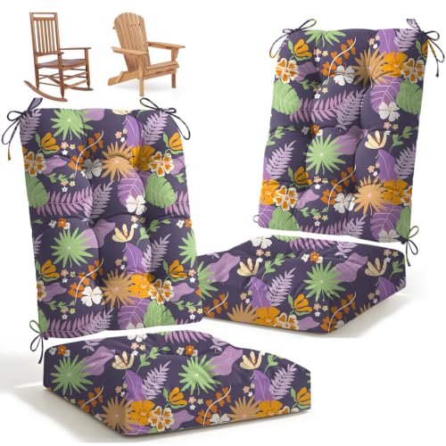 Outdoor Waterproof Rocking Chair Cushions Set of 2, Premium Oxford Patio Chair Cushions Backed Bottom Thick Cotton Rocking Chair Pads 2pcs Set of Upper and Lower with Ties, Purple Flower - color: 3#, size: 2 Pack