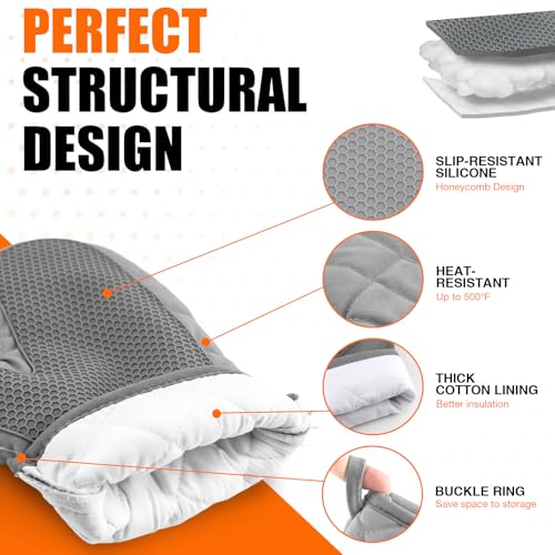 Silicone Oven Mitts, Heat Resistant 2PCS Oven Mitts with Soft Cotton Lining, Waterproof Non-Slip Grip Oven Glove, Kitchen Potholder Mits for BBQ, Baking, Cooking, 10.5Inch - Dark Grey - color: Dark Grey
