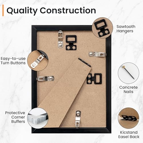 5x7 inch Picture Frame, 5x7 Photo Frames with 4x6 Removable Mat - High Definition Plexiglass - Vertical and Horizontal Display - Wall Hanging Frame - Black, 5 Pack - color: Black, size: 5x7, 5P
