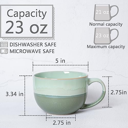 Bosmarlin Extra Large Ceramic Coffee Mug, 23 Oz, Microwave and Dishwasher Safe, Big Oversized Tea Cup for Office and Home, Reactive Glaze (Green) - color: Green