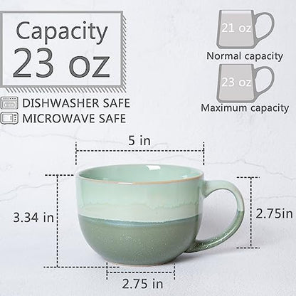 Bosmarlin Extra Large Ceramic Coffee Mug, 23 Oz, Microwave and Dishwasher Safe, Big Oversized Tea Cup for Office and Home, Reactive Glaze (Green) - color: Green