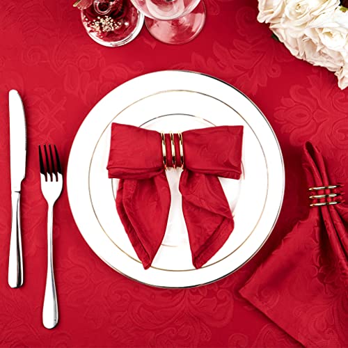 Red Jacquard 17x17 Square Polyester Cloth Napkins Set of 8 | Waterproof, Stain Resistant, Shrink Proof, Washable, fabric, Outdoor, Dining, Wedding, Kitchen, Party, Banquet, Reusable - color: Red