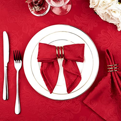 Red Jacquard 17x17 Square Polyester Cloth Napkins Set of 8 | Waterproof, Stain Resistant, Shrink Proof, Washable, fabric, Outdoor, Dining, Wedding, Kitchen, Party, Banquet, Reusable - color: Red