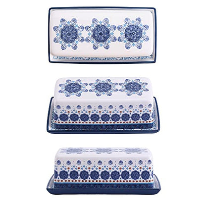 Bico Blue Talavera Ceramic Butter Dish with Lid, Wide Butter Keeper for Counter, Kitchen Countertop, Microwave and Dishwasher Safe - color: Blue Talavera