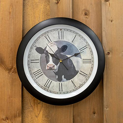 Mark Feldstein & Associates Cow Farmhouse Collection Vintage Natural Brown 13 inch Sound Wall Clock