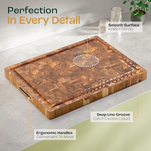 Yes4All Durable Teak Cutting Boards for Kitchen, [24''Lx18''Wx1.5” Thick] Extra Large End Grain Cutting Board, Pre Oiled Wood Cutting Boards, Thick Chopping Board w/Juice Grooves and Easy Grip Handle - size: 24"L x 18"W, style: Teak