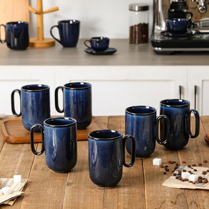 vicrays Ceramic Coffee Mug Set - 16 Ounce Large Stoneware Mug for Men Women - Unique Glazed Porcelain Mugs with Handle for Coffee Latte Tea Milk Cocoa - Set of 6 (Blue) - color: Blue