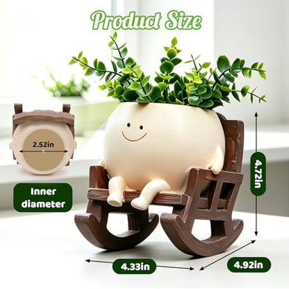 Smiley Face Planter Pot, Cute Resin Flower Head Planters for Indoor Outdoor, Unique Rocking Chair Plant Pot for Succulents Plants Live with Drainage Hole, Gift IdeaI for Mother Christmas (Small)