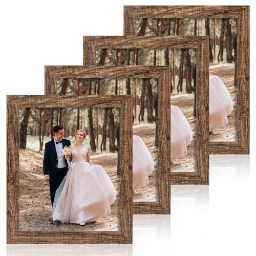 iRahmen 8x10 Picture Frame Set of 4, High Definition Glass Brown Frame, 8 x 10 Wood Rustic Picture Frames for Horizontal or Vertical Table Top and Wall Mounting - color: Brown, size: 8X10
