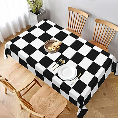 Worltoldb Checkered Polyester Tablecloth, 90" x 60" Rectangular, Water Resistant, Perfect for Dining Table, Kitchen, Wedding, All-Season - color: White12