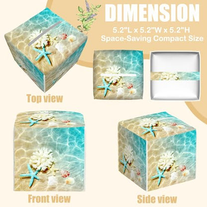 Summer Beach Leather Tissue Box Holder Starfish and Seashell Tissue Box Cover Facial Paper Case Organizer Cube Napkin Dispenser for Bathroom Vanity Countertop Night Stand Office Car - color: Starfish and Seashell