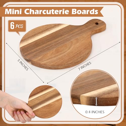 6 Pcs Mini Charcuterie Boards with Handle 5 x 7 Inch Small Wood Round Cutting Board Serving Plate Kitchen Wood Tray Round Pizza Peel Paddle for Baking Pizza Bread Cake Fruit Vegetables Meat - style: Round
