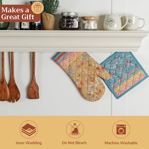 Maison d'Hermine Oven Gloves 100% Cotton Oven Mitt (7" x 13", Pack of 1) | With Loop Heat Resistant BBQ Cooking Gloves Baking Grilling Kitchen Handling Hot Pans Spring Summer - Marquise - color: 001 - Marquise, size: 7.5" x 13" (Oven Mitt)