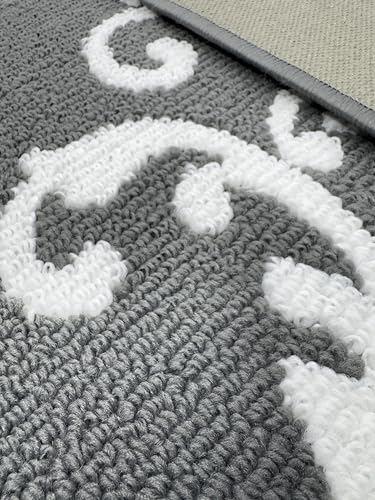Hallway Runner Rug Non Slip Rubber Backing, 26 inch x 8 ft, Scroll, Grey & White, Heavy Duty Berber Style Carpet Runner for Entryway, Kitchen, Bathroom, Bedroom, Laundry Room. - color: Scroll Grey, size: 8 Foot Long Runner Rug