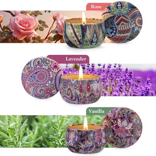 Hausware 3 Pack Scented Candles, 2.5 oz Aromatherapy Candles with Floral Scents,Soy Candles Set with 72H Burning Time,Ideal Gift for Women (Lavender+Vanilla+Rose) - color: Lavender+Vanilla+Rose