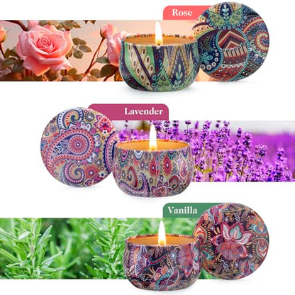 Hausware 3 Pack Scented Candles, 2.5 oz Aromatherapy Candles with Floral Scents,Soy Candles Set with 72H Burning Time,Ideal Gift for Women (Lavender+Vanilla+Rose) - color: Lavender+Vanilla+Rose