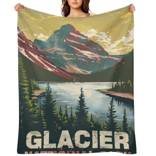Mid Century Glacier National Park 03 Flannel Blankets Fleece Soft Throw Lightweight Plush Gifts for Couch, Bed, Cozy Sofa Plush, Chair, Lovers 40x50in(100x125cm) - color: Style, size: 40x50in(100x125cm)