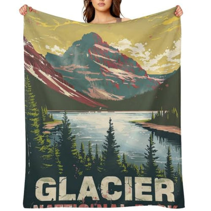 Mid Century Glacier National Park 03 Flannel Blankets Fleece Soft Throw Lightweight Plush Gifts for Couch, Bed, Cozy Sofa Plush, Chair, Lovers 40x50in(100x125cm) - color: Style, size: 40x50in(100x125cm)