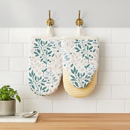 Mini Oven Mitts Set - 5.5” x 8.6” Small Heat Resistant Kitchen Mitt with Non-Slip Silicone Grips Palm, Soft Filling Washable Gloves with Hanging Loop for Home Cooking Baking Picnic (Leaf) - color: Green
