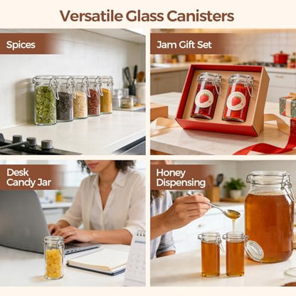 ComSaf Small Glass Spice Jars with Airtight Lids 4 oz 12 Pack with Labels | Seasoning herbs powders, Salt pepper chili, Spice rack cabinet organization, Small size, Funnel included, DIY crafts gifts - size: 4oz*12