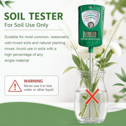 7-in-1 Soil Test Kit with 90° Rotatable Head, Soil Tester for Moisture/pH/Light Intensity/Fertility, Digital Screen for Soil & Air Temp/Humidity, Ideal for Garden, Lawn, Farm, Indoor/Outdoor Plants