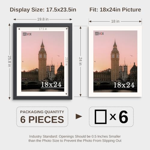 VCK 18x24 Poster Frames Black - 6 Pack, Wide Border Wood Picture Frame, Multi-Directional Display Family Photos, Office Prints, Studio/Gallery, Wall Hanging - color: Black, size: 18 x 24
